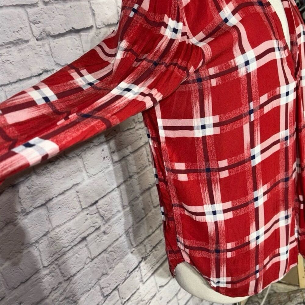 Liverpool Los Angeles Women's Plaid V-Neck Popover Top Size L Multicolor - Picture 5 of 9